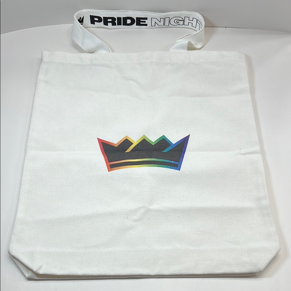 White Tote Bag with Rainbow Crown Design